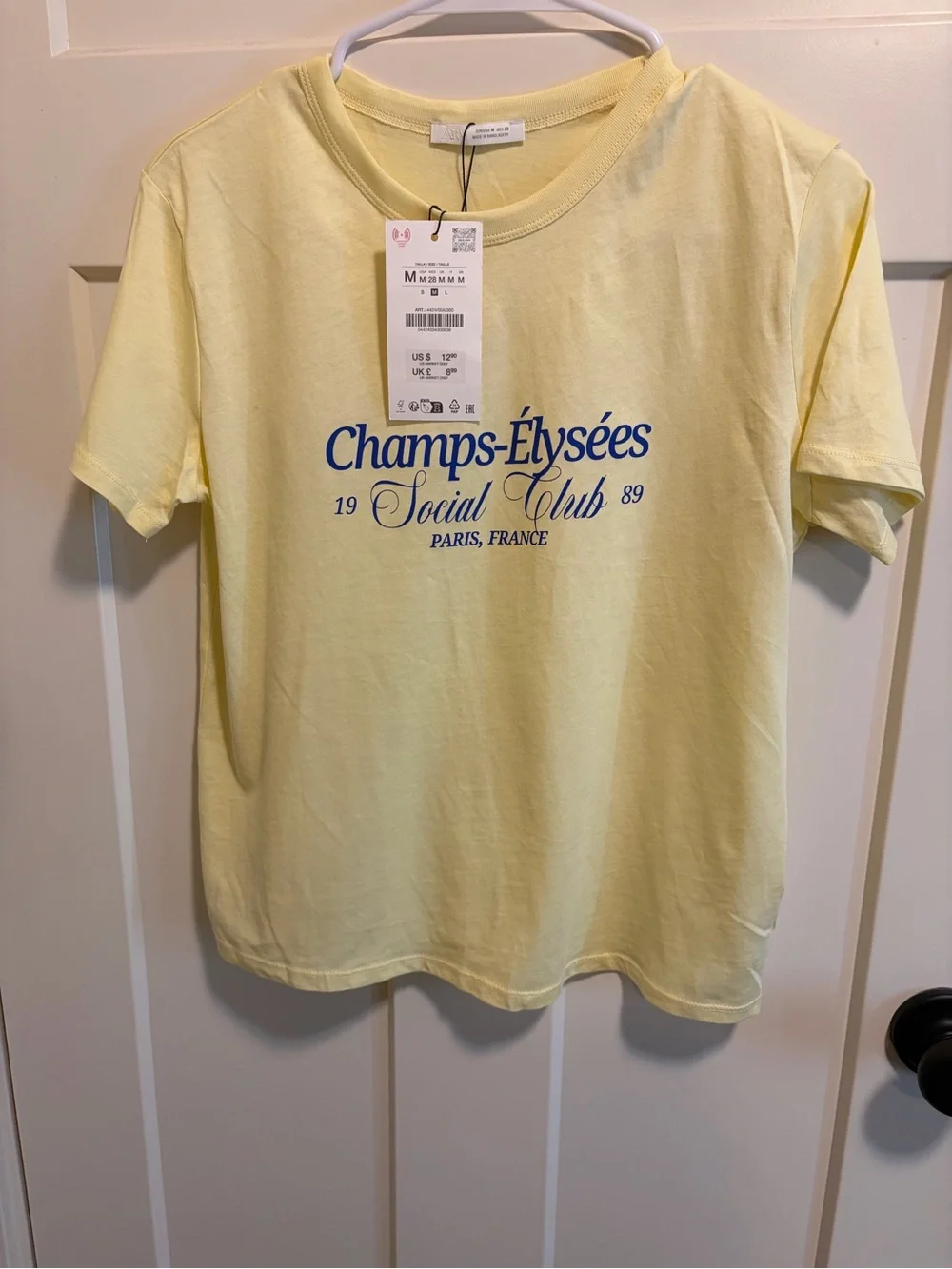 Zara Pale Yellow Tee with Blue Script - Picture 2 of 3